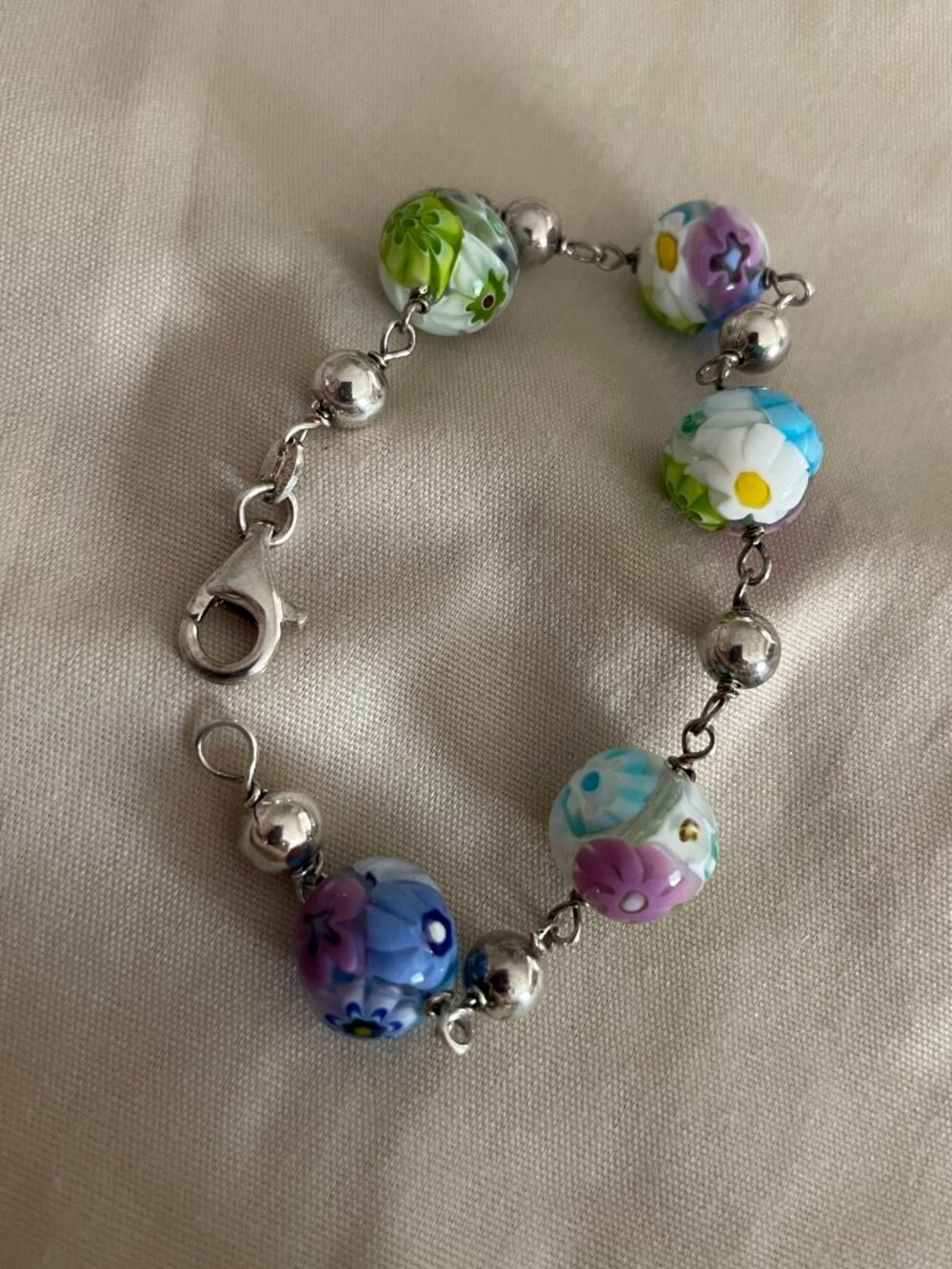 LAST Vintage Sterling Silver Handmade Colorful Bracelet 15 grams 7" Hippie Boho - Picture 8 of 10